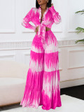 Plus Size Print Long Sleeve Tie Two Piece Pants Set GCZF-8598