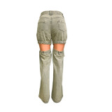 Washed Hollow Out Staight Jeans LX-5538