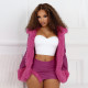 Leather Hair Collar Cardigan Jacket Skinny Skirt Set GDSF-D24ST578