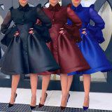 Plus Size Mesh Patchwork Shirt Two Piece Skirts Set NY-10918