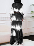 Plus Size Print Long Sleeve Tie Two Piece Pants Set GCZF-8598