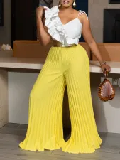 Plus Size Ruffles Sleeveless Tops Two Piece Pants Set GCZF-8605