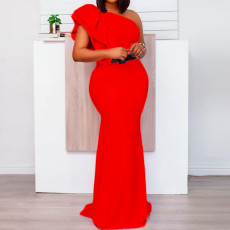 Plus Size Slash Shoulder Sleeveless Maxi Dress GCZF-8427