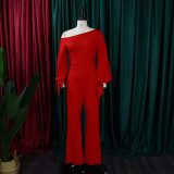 Plus Size Long Sleeve Solid Slash Shoulder Jumpsuit GCZF-8425