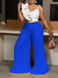 Plus Size Ruffles Sleeveless Tops Two Piece Pants Set GCZF-8605