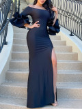 Plus Size One Neck Ruffles Sleeve Split Maxi Dress  GCZF-MG481-C1