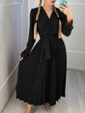 Plus Size V Neck Solid Color Belt Maxi Dress GCZF-8557