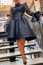 Plus Size Mesh Patchwork Shirt Two Piece Skirts Set NY-10918