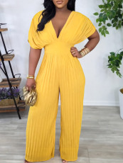 Plus Size Fashion V Neck Solid Jumpsuit GCZF-8592