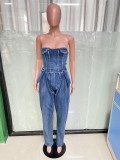 Sexy Wrap Chest Slim Denim Jumpsuit LX-6035