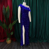 Plus Size Feather Patchwork Sequin Maxi Dress GCZF-8591