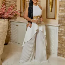 Plus Size Solid Sleeveless Irregular Backless 2 Piece Set GCZF-8534