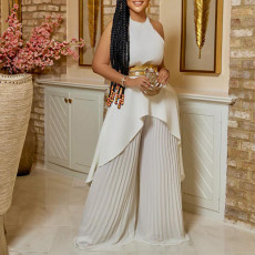 Plus Size Solid Sleeveless Irregular Backless 2 Piece Set GCZF-8534