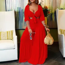 Plus Size Solid Color Short Sleeve Loose 2 Piece Set GCZF-8493