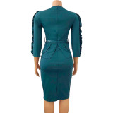 Plus Size Solid Color Long Sleeve Midi Dress GCZF-D092
