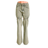 Washed Hollow Out Staight Jeans LX-5538