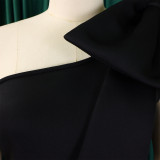 Plus Size Solid Color Slash Shoulder Midi Dress(Without Belt) GCZF-8607