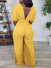 Plus Size Fashion V Neck Solid Jumpsuit GCZF-8592