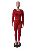 Solid Color Long Sleeve Yoga Two Piece Pants Suit MEM-88606