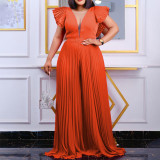 Plus Size Solid Color Press Pleated Loose Jumpsuit GCZF-8491