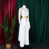 Plus Size Solid Sleeveless Irregular Backless 2 Piece Set GCZF-8534