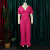 Plus Size Fashion V Neck Solid Jumpsuit GCZF-8592
