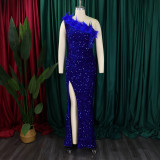 Plus Size Feather Patchwork Sequin Maxi Dress GCZF-8591