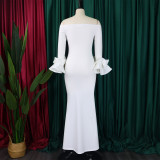 Plus Size One Neck Ruffles Sleeve Split Maxi Dress  GCZF-MG481-C1