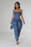 Sexy Wrap Chest Slim Denim Jumpsuit LX-6035
