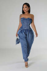 Sexy Wrap Chest Slim Denim Jumpsuit LX-6035