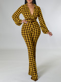 Plus Size Print Bubble Sleeve Tie Jumpsuit GCZF-8559