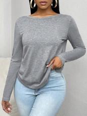 Solid Color Long Sleeve Backless Tops GWDS-241001