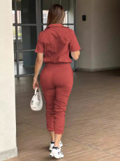 Solid Color Lapel Single-breasted Jumpsuit GWDS-240787