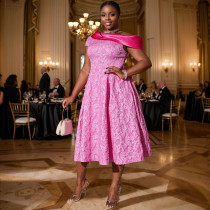 Plus Size Print Slash Shoulder Midi Dress GKEN-040830