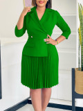 Plus Size Solid Color Press Pleated Midi Dress GATE-543