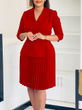 Plus Size Solid Color Press Pleated Midi Dress GATE-543