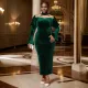 Plus Size Beaded Long Sleeve Party Dress GKEN-040725