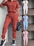 Solid Color Lapel Single-breasted Jumpsuit GWDS-240787