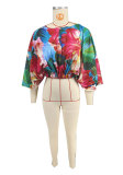Fashion Print Bat Long Sleeve Tops XHXF-436
