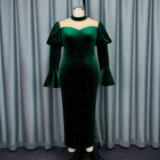 Plus Size Beaded Long Sleeve Party Dress GKEN-040725