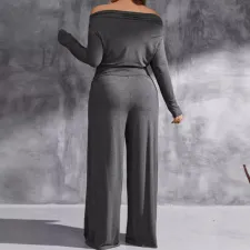 One Neck Off Shoulder Pleated Two Piece Pants Set GWDS-241003