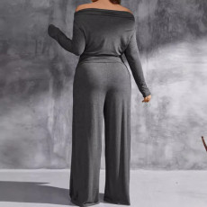 One Neck Off Shoulder Pleated Two Piece Pants Set GWDS-241003