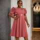 Plus Size Ruffles Sleeve Solid Color Midi Dress GKEN-040736