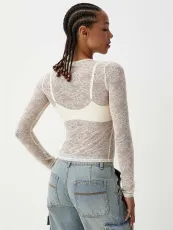 Sexy See Through Long Sleeve Lace Tops GWDS-240997