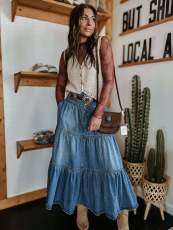 Fashion Layered Cake Denim Half Skirt GYAN-8922