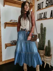 Fashion Layered Cake Denim Half Skirt GYAN-8922