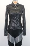 Long Sleeve Lapel Leather Tops Coat GWDS-240802