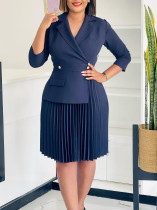 Plus Size Solid Color Press Pleated Midi Dress GATE-543