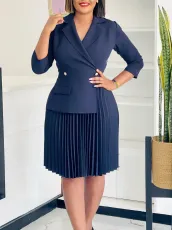 Plus Size Solid Color Press Pleated Midi Dress GATE-543