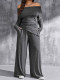 One Neck Off Shoulder Pleated Two Piece Pants Set GWDS-241003